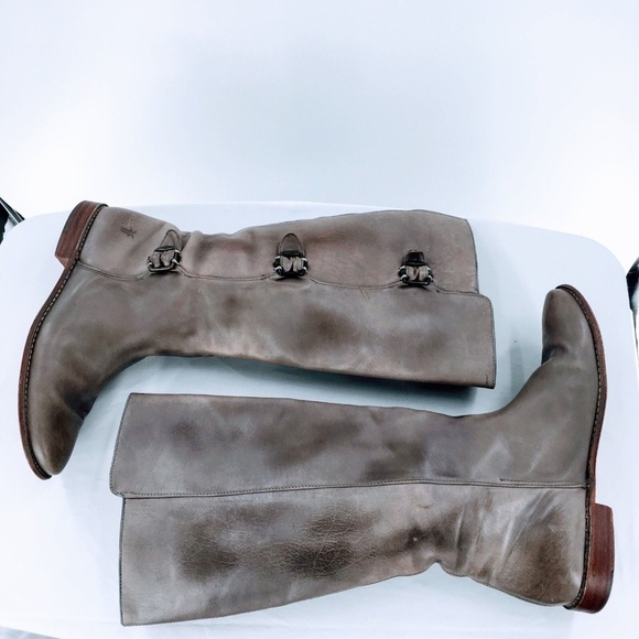 FRYE Womens Tall Riding Boot Paige Grey Leather Buckle Boot Distressed Sz 9 - Picture 5 of 16